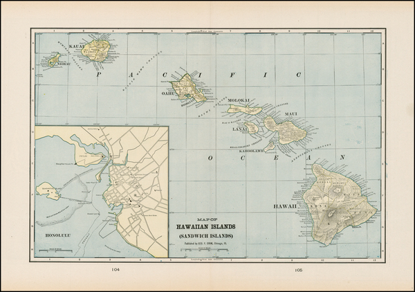 100-Hawaii and Hawaii Map By George F. Cram