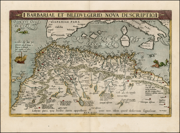 71-Mediterranean, North Africa and Balearic Islands Map By Abraham Ortelius