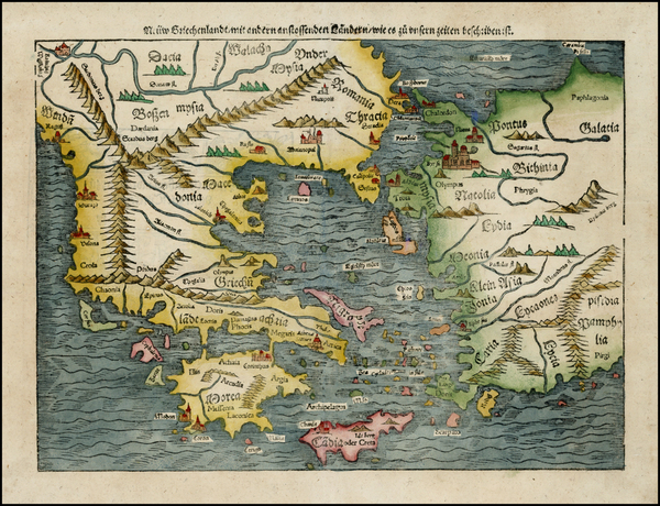 59-Turkey, Mediterranean, Balearic Islands and Greece Map By Sebastian Munster