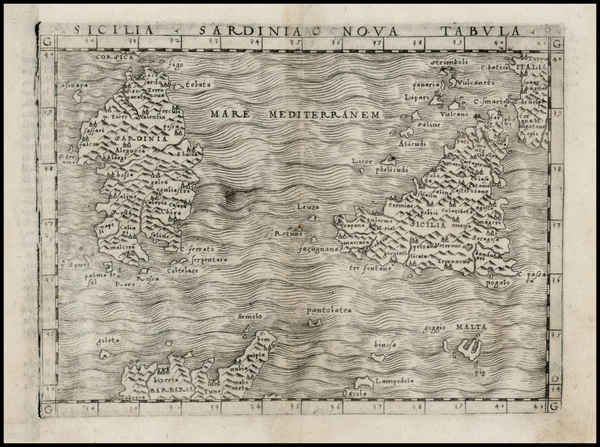 85-France, Italy and Balearic Islands Map By Giacomo Gastaldi