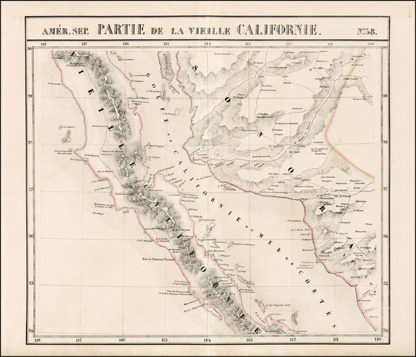 88-Mexico and Baja California Map By Philippe Marie Vandermaelen