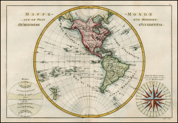 27-World, World, Western Hemisphere and Curiosities Map By Rigobert Bonne