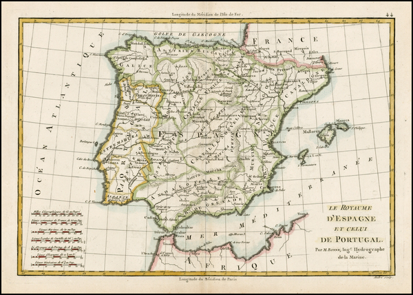 81-Spain and Portugal Map By Rigobert Bonne