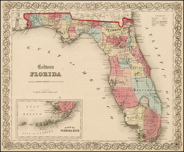 50-Florida and Southeast Map By Joseph Hutchins Colton