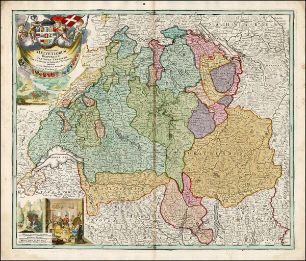 80-Switzerland and Italy Map By Johann Baptist Homann