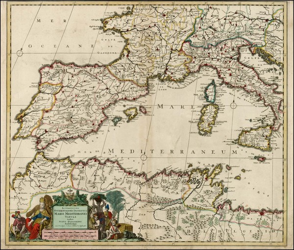 68-Italy, Spain, Mediterranean, North Africa and Balearic Islands Map By Justus Danckerts