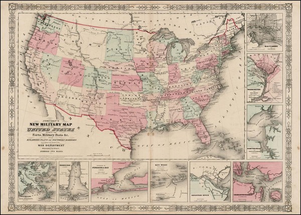 70-United States Map By Benjamin P Ward  &  Alvin Jewett Johnson