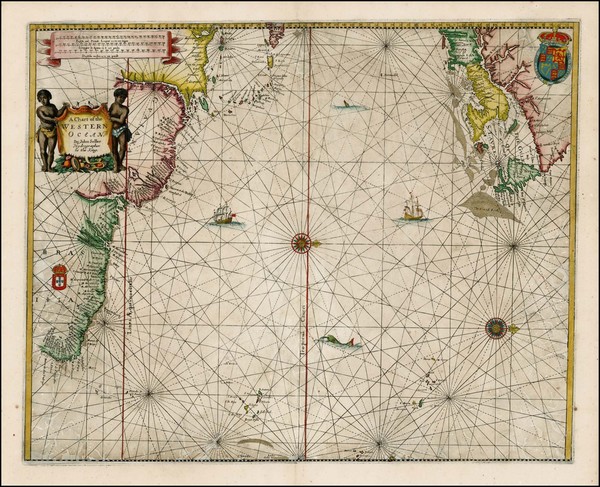 96-Atlantic Ocean, New England, Caribbean, South America, Brazil and Canada Map By John Seller