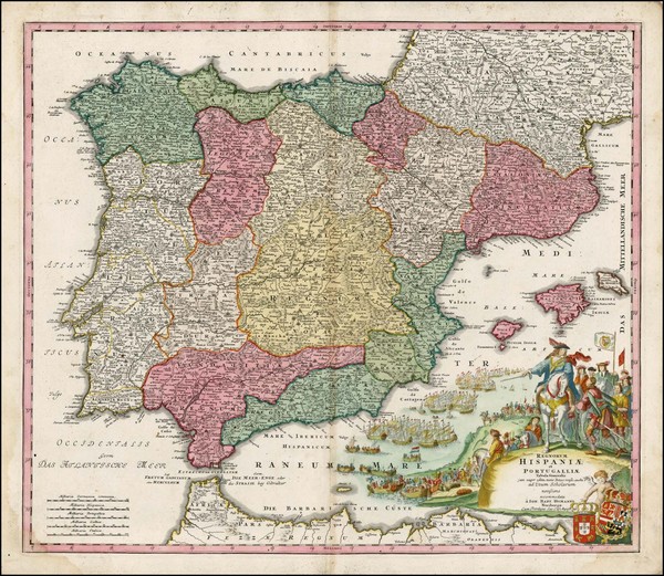 27-Spain and Portugal Map By Johann Baptist Homann