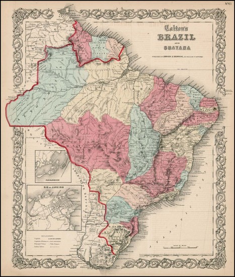 100-South America and Brazil Map By Joseph Hutchins Colton