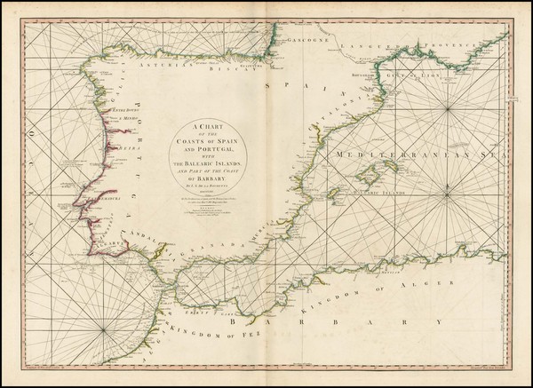 42-Spain, Portugal, Mediterranean, North Africa and Balearic Islands Map By William Faden