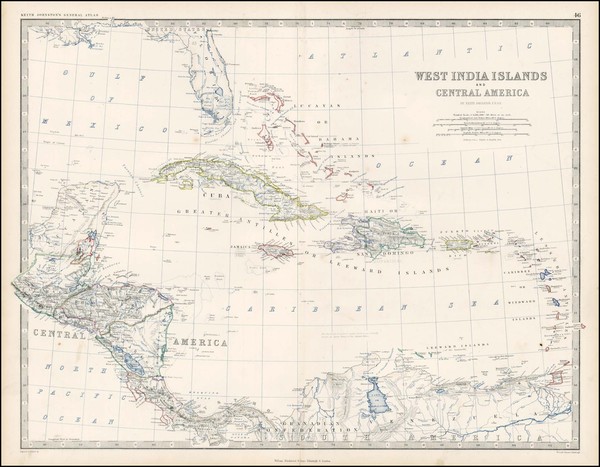 80-Southeast, Caribbean and Central America Map By W. & A.K. Johnston