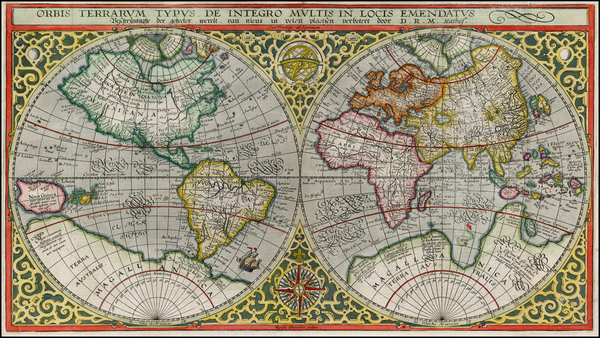 40-World and World Map By Petrus Plancius