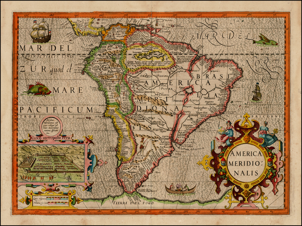 55-South America Map By Jodocus Hondius