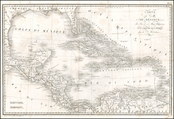 9-South, Southeast, Texas, Mexico, Caribbean and Central America Map By Pierre Antoine Tardieu