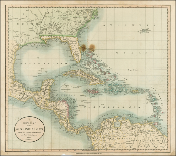 97-South, Southeast, Caribbean and Central America Map By John Cary