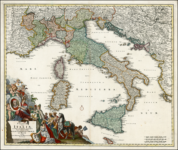 98-Italy, Mediterranean and Balearic Islands Map By Johann Baptist Homann