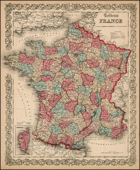 53-France Map By Joseph Hutchins Colton