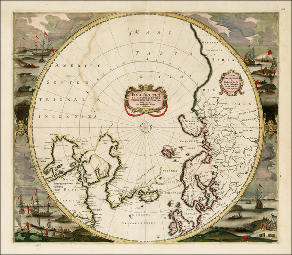 87-Northern Hemisphere, Polar Maps, Atlantic Ocean and Canada Map By Frederick De Wit