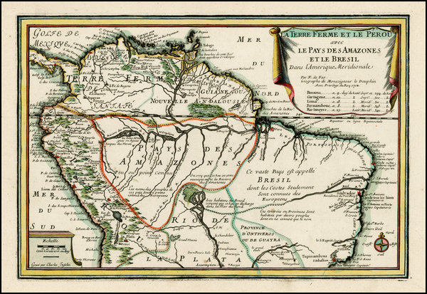 77-South America and Brazil Map By Nicolas de Fer