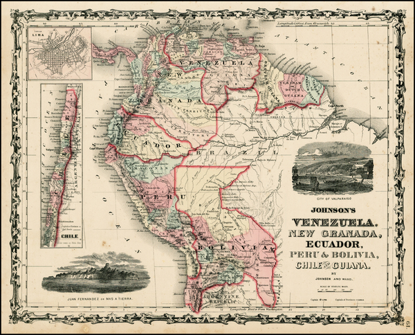 76-South America Map By Benjamin P Ward  &  Alvin Jewett Johnson