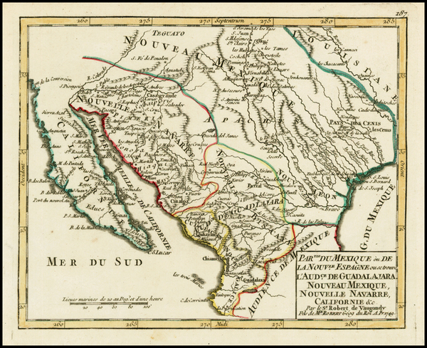 45-Texas, Southwest, Mexico and Baja California Map By Gilles Robert de Vaugondy