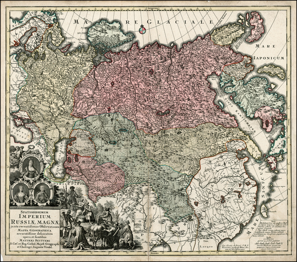 57-Russia, Central Asia & Caucasus and Russia in Asia Map By Matthaus Seutter
