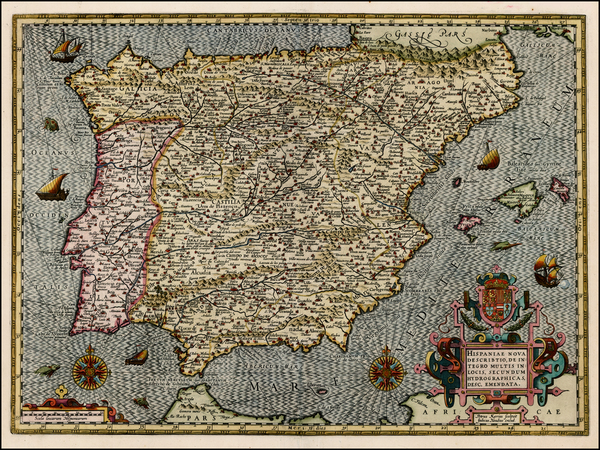 10-Spain and Portugal Map By Henricus Hondius / Petrus Kaerius