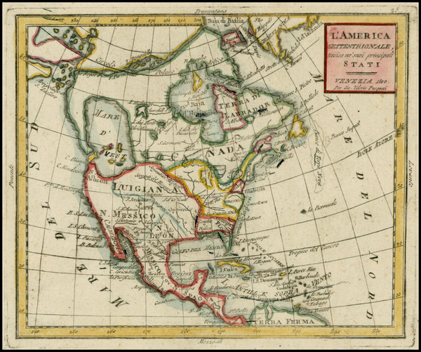 81-North America Map By Giovanni Valerio Pasquali