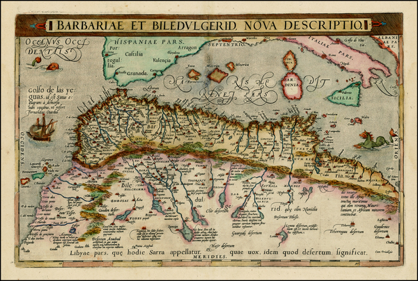 65-Mediterranean, North Africa and Balearic Islands Map By Abraham Ortelius