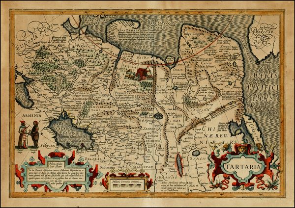 73-Alaska, China, Korea, Central Asia & Caucasus and Russia in Asia Map By Jodocus Hondius