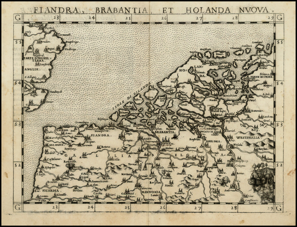 26-British Isles and Netherlands Map By Girolamo Ruscelli