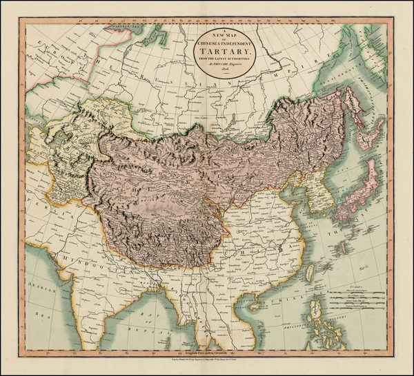 28-China, Korea, Central Asia & Caucasus and Russia in Asia Map By John Cary