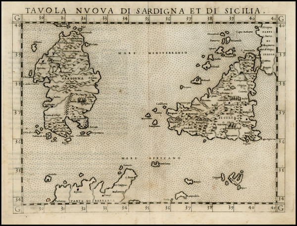 94-Italy, Mediterranean and Balearic Islands Map By Girolamo Ruscelli