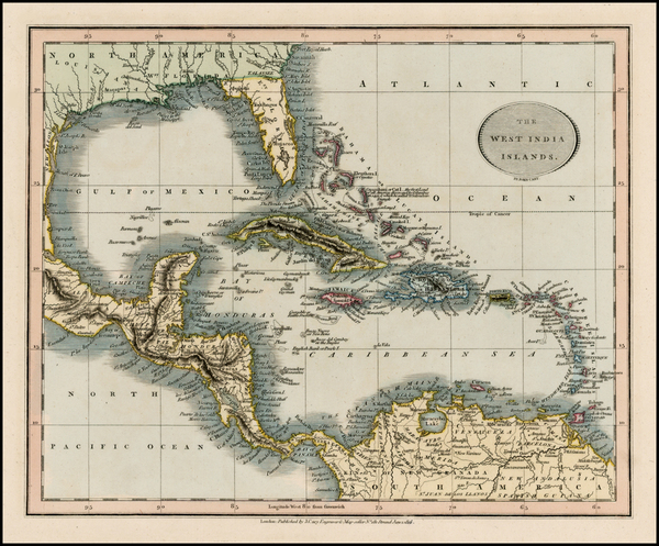 100-Florida, Caribbean and Central America Map By John Cary