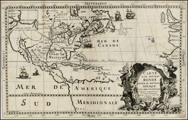 56-United States, Midwest and North America Map By Louis de Hennepin