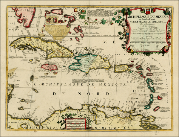 42-Florida and Caribbean Map By Vincenzo Maria Coronelli - Jean-Baptiste Nolin