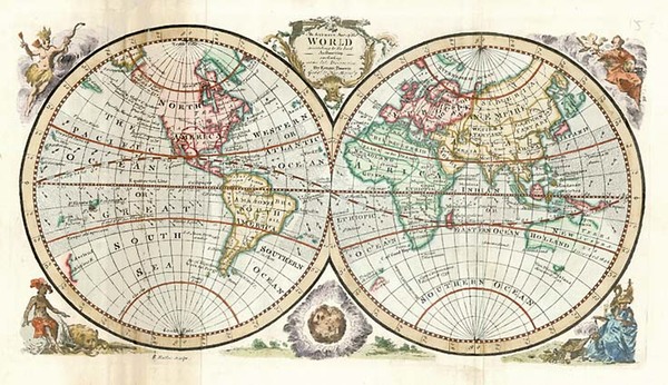 36-World and World Map By Emanuel Bowen