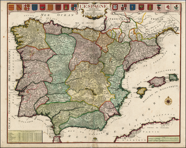 94-Spain and Portugal Map By Nicolas de Fer