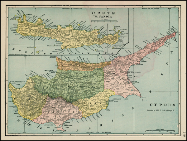 62-Turkey, Balearic Islands and Greece Map By George F. Cram