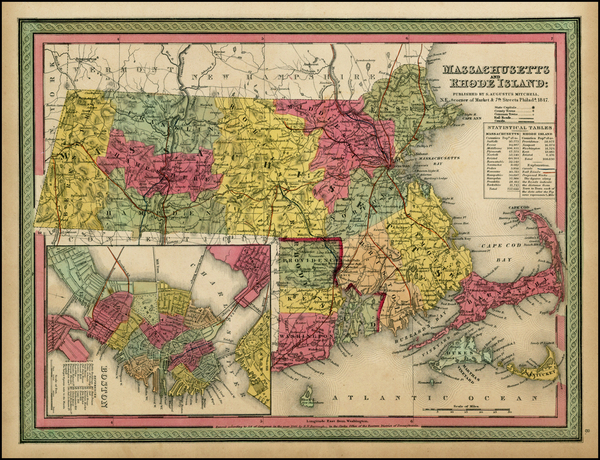 36-New England Map By Samuel Augustus Mitchell