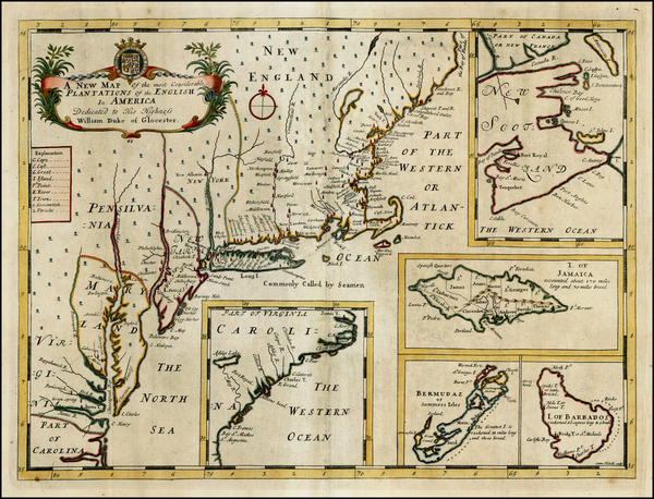 66-Atlantic Ocean, New England, Mid-Atlantic and Caribbean Map By Edward Wells