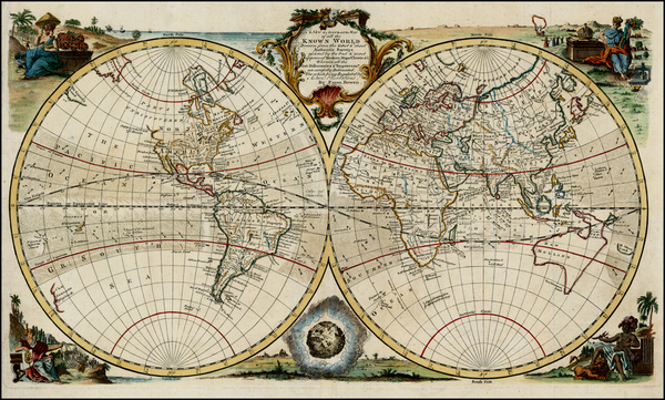 45-World, Australia and Oceania Map By Emanuel Bowen