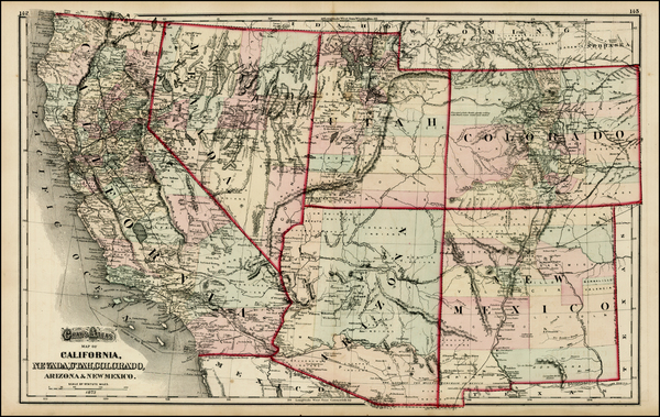 11-Southwest, Rocky Mountains and California Map By O.W. Gray