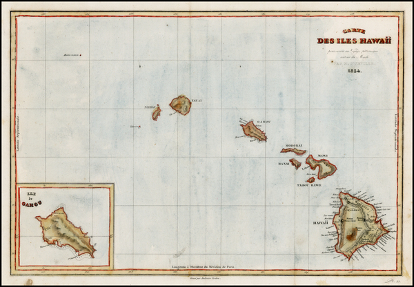 82-Hawaii and Hawaii Map By Jules Sebastian Cesar Dumont-D'Urville