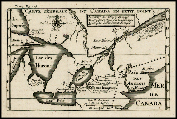 52-New England, Midwest and Canada Map By Baron de Lahontan