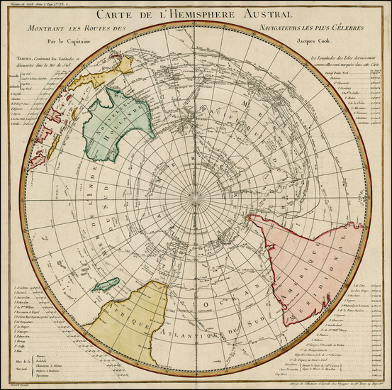 20-World, Polar Maps, Australia & Oceania, Australia and Oceania Map By Jacques Nicolas Bellin