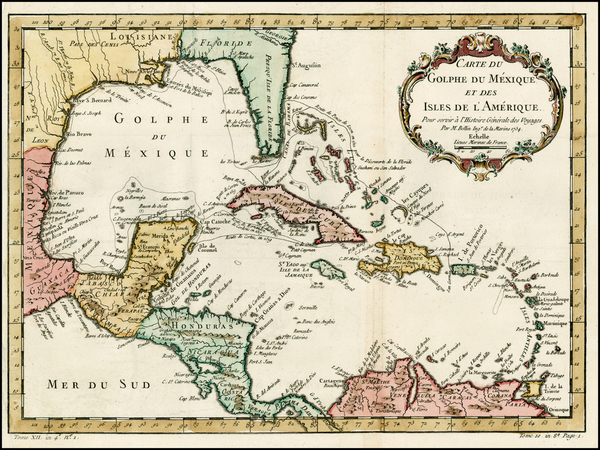 44-Southeast, Caribbean and Central America Map By Jacques Nicolas Bellin