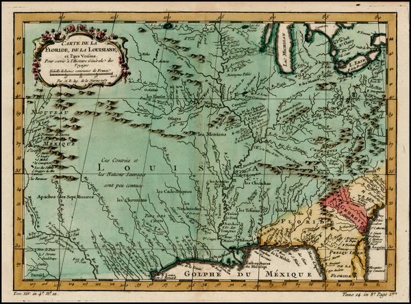 23-South, Southeast, Texas, Midwest, Plains and Southwest Map By Jacques Nicolas Bellin