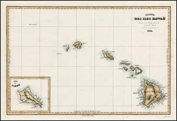 58-Hawaii and Hawaii Map By Jules Sebastian Cesar Dumont-D'Urville